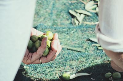 High angle view of man preparing food