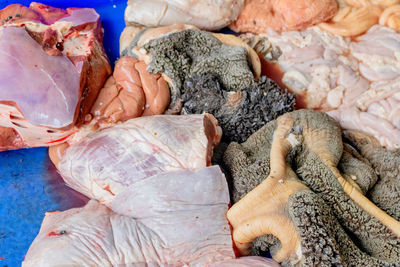 High angle view of fish for sale in market