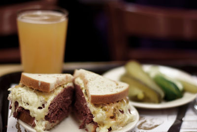 Close-up of breakfast served on table