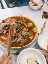 High angle view of food on table