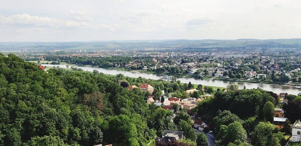 High angle view of townscape against sky