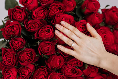 Midsection of woman holding roses