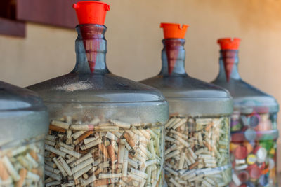 Close-up of bottles to recycle 