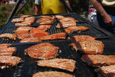 Salmons on barbecue grill