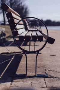 Close-up of chair hoop against sky