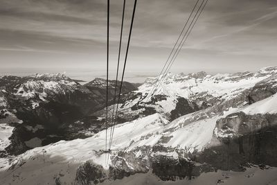 Snow covered mountain against cloudy sky