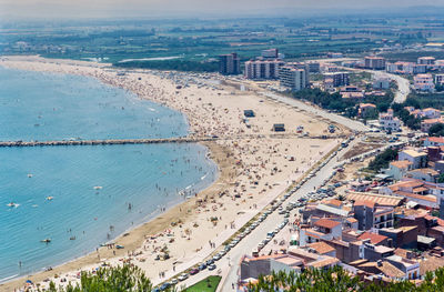 High angle view of city buildings