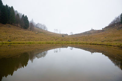 Scenic view of lake against clear sky