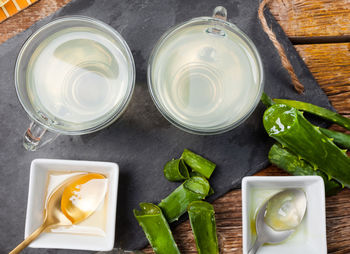 High angle view of drink on table