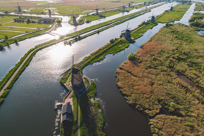 High angle view of road by river