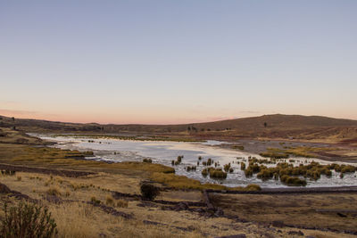 Scenic view of lake against sky during sunset