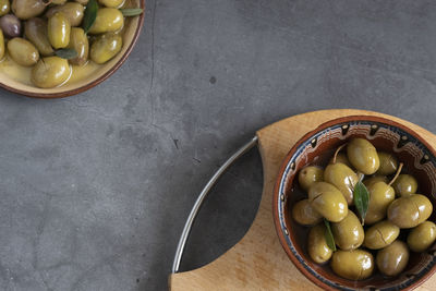 High angle view of fruits in bowl on table