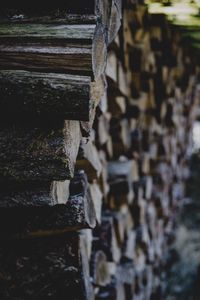 Close-up of stack of firewood