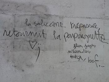 Close-up of text on wall