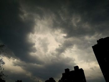 Low angle view of silhouette buildings against sky at sunset