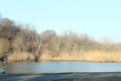 Scenic view of lake against clear sky