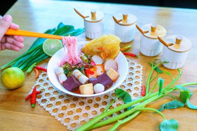 High angle view of food on table