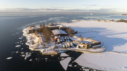 High angle view of cars against sky during winter