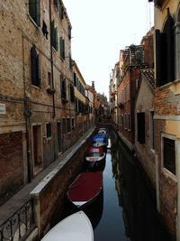 Canal amidst buildings against clear sky