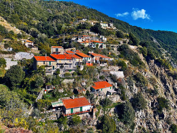 Fossala di tramonti village over the sea in cinque terre, italy, liguria