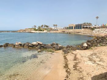 Scenic view of sea against clear sky