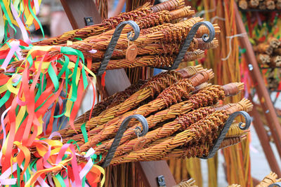 Close-up of various equipment for sale in market