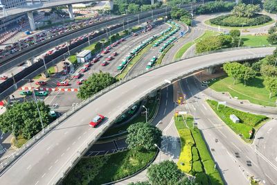 High angle view of traffic on road in city