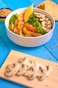 High angle view of food on table