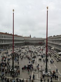 High angle view of people on street