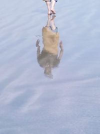 Low section of woman walking in water