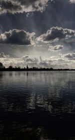 Scenic view of lake against cloudy sky