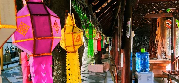 Multi colored lanterns hanging outside building