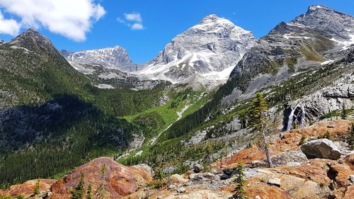 Scenic view of snowcapped mountains against sky