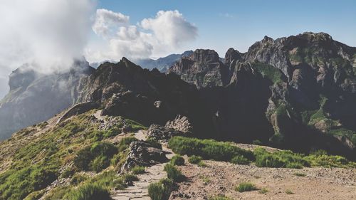 Panoramic view of mountains against sky