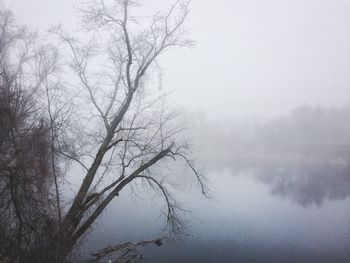 View of lake in foggy weather