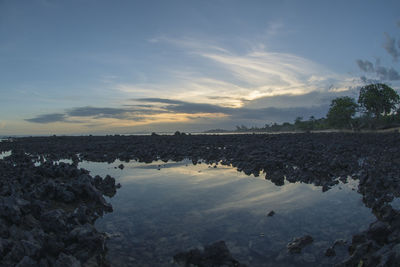 Scenic view of lake against sky during sunset