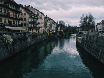 River amidst old residential buildings