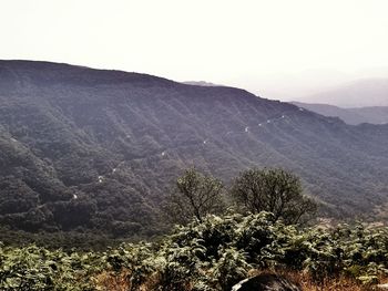 Scenic view of mountains against clear sky