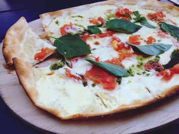 High angle view of pizza on plate