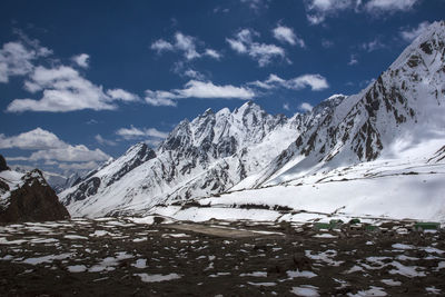 Scenic view of snowcapped mountains against sky