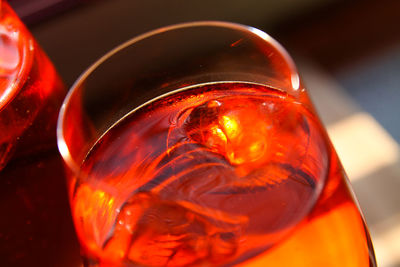 High angle view of red wine in glass