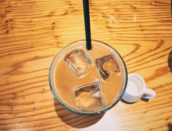 High angle view of drink on table