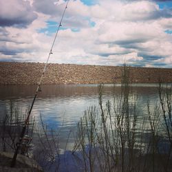 Scenic view of lake against cloudy sky