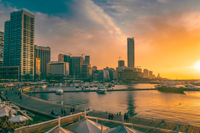 High angle view of city at waterfront