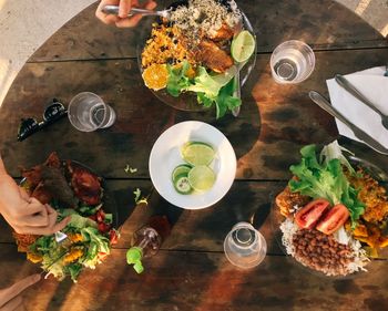 High angle view of brazilian food on table