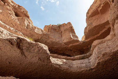 Low angle view of rock formations