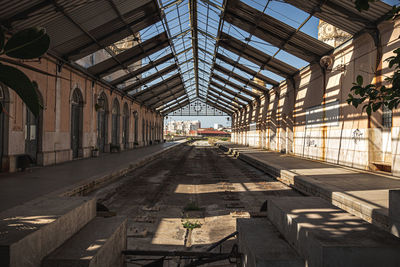 View of railroad station platform in city