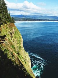Scenic view of lake against cloudy sky