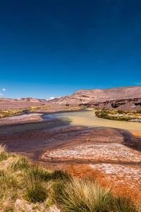 Scenic view of landscape against clear blue sky