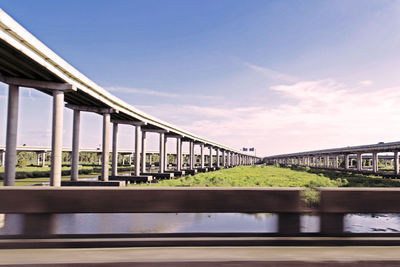 Bridges over river against sky